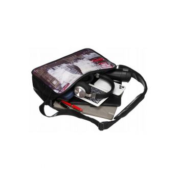 Geanta de dama -  crossbody - neagra - dimensiuni A4 - cu print original - cu 4 picioruse de protectie
