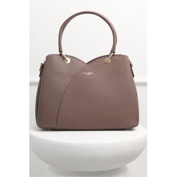 Geanta taupe din piele ecologica cu design tip lalea