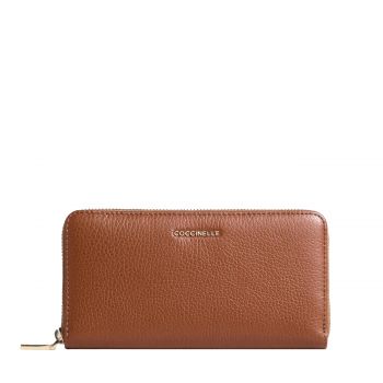 Metallic soft zip around wallet cognac