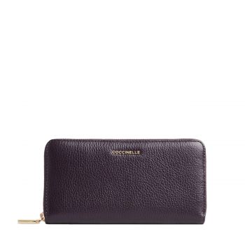 Metallic soft zip around wallet prune