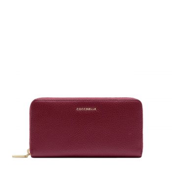 Metallic soft zip around wallet ribes