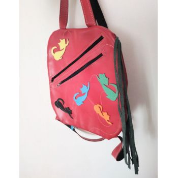Rucsac rosu,handmade, cu pisicute