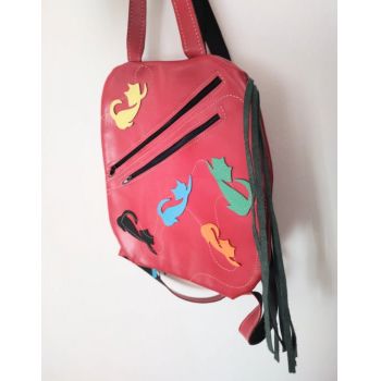 Rucsac rosu,handmade, cu pisicute