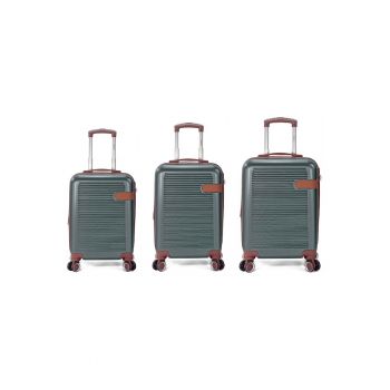 Set trolere extensibile  BZ 5824 - ABS - 1 bagaj de cabina si 2 de cala - cifru - 4 roti duble 360° - verde inchis