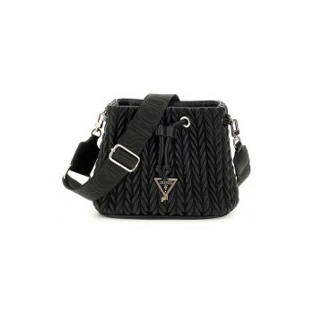 Geanta bucket cu aspect impletit - Negru - Alb murdar
