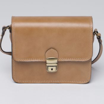 Geanta crossbody bej inchis din piele naturala tip postas