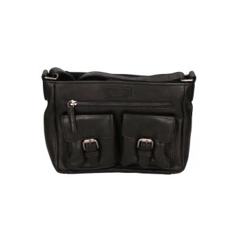Geanta crossbody de piele cu buzunare cu clapa 27247