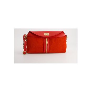Geanta crossbody din piele intoarsa si ecologica