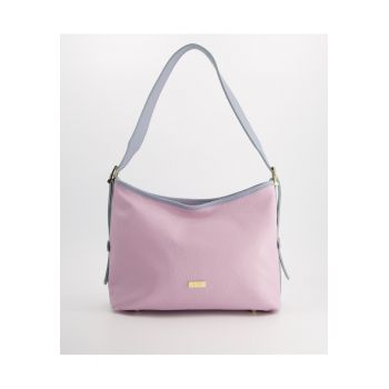 Geanta crossbody  piele naturala - violet - 2 compartimente interioare - detalii aurii