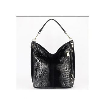 Geanta neagra din piele naturala cu imprimeu reptila 1915 M9 18085