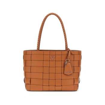 Geanta shopper din piele ecologica cu accesoriu logo