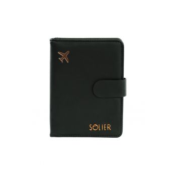 Organizator documente de calatorie  SW40 - piele ecologica - negru - 14 - 5x11 cm