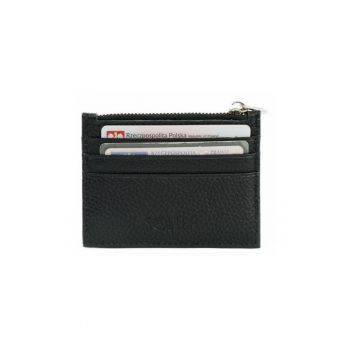 Portofel pentru carduri din piele naturala  SW42 cu fermoar 10x8 cm negru