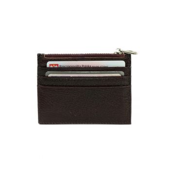 Portofel pentru carduri din piele naturala  SW42 cu fermoar 10x8 cm visiniu