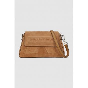 Geanta crossbody din piele intoarsa cu clapa si bareta detasabila