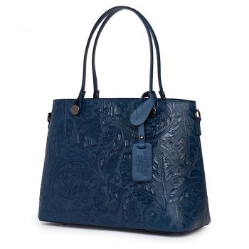 Geanta piele cu model floral Monica bleumarin