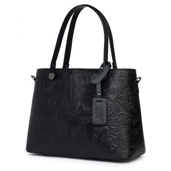 Geanta piele cu model floral Monica neagra