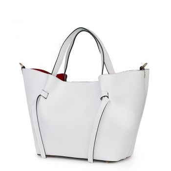 Geanta shopper din piele naturala Veronica alba