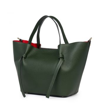 Geanta shopper din piele naturala Veronica verde inchis