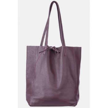 Geanta shopper visiniu din piele naturala, cu fermoar