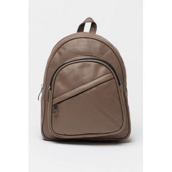 Rucsac de piele ecologica cu buzunar frontal cu fermoar