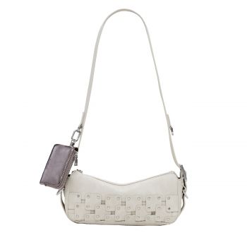 Small studded patch baguette bag