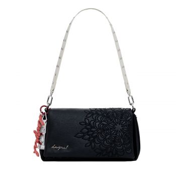 Embroidered medium faux leather schwartz