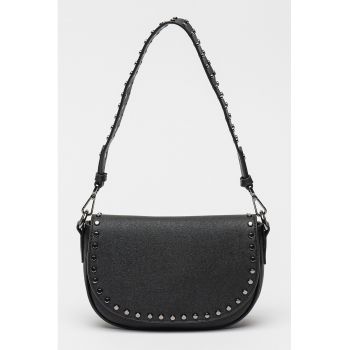 Geanta crossbody cu clapa si bareta cu logo