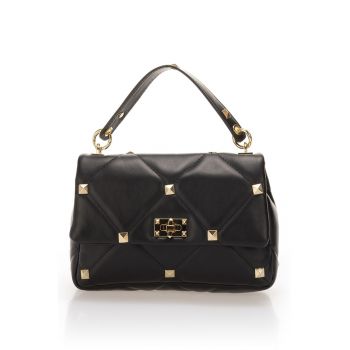 Geanta crossbody de piele cu tinte - Negru