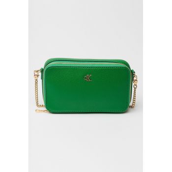 Geanta crossbody de piele ecologica cu logo metalic
