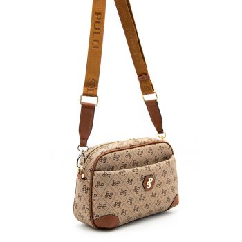 Geanta crossbody de piele ecologica cu model logo