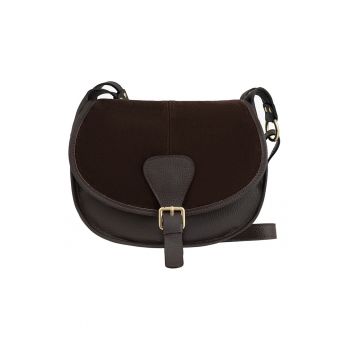Geanta crossbody din piele cu garnitura din piele intoarsa