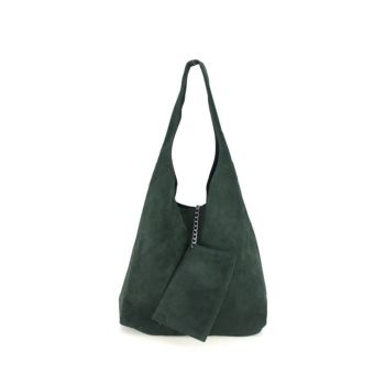 Geanta dama Monica GT3773, piele intoarsa, verde inchis