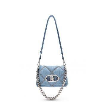 Geanta de denim cu bareta de umar si lanturi decorative