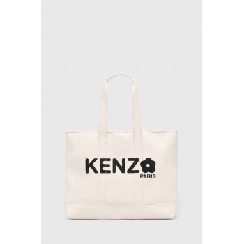 Kenzo geanta de bumbac Utility Large Tote Bag culoarea bej, FE68SA911F36.03