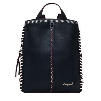 Large faux leather effect backpack with topstitching