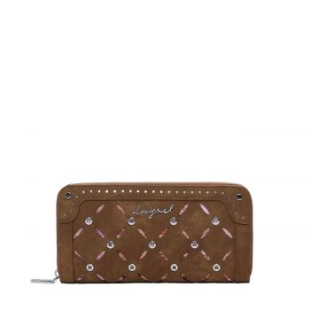 Large perforated studded wallet braun