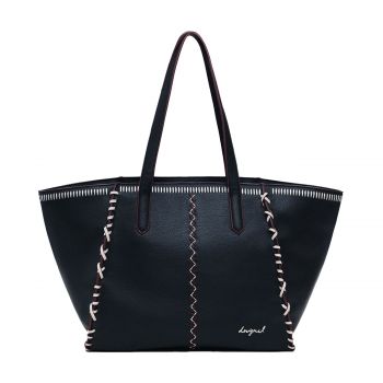 Large shopper bag with stitching schwarz