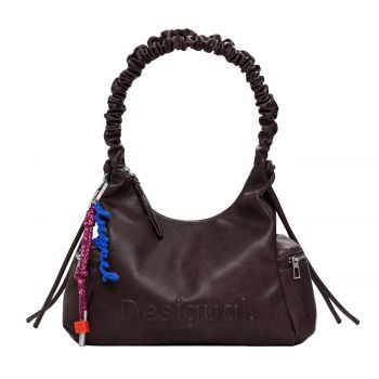 Medium ed logo bag with ruched handle brown