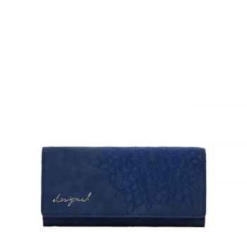 Medium embroidered faux leather wallet  blue