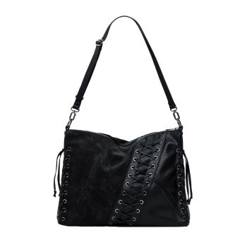 Medium faux leather crossbody bag schwarz