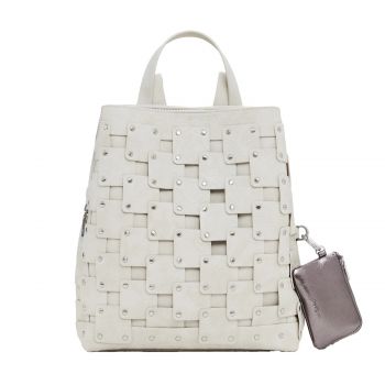 Medium faux leather patch backpack white