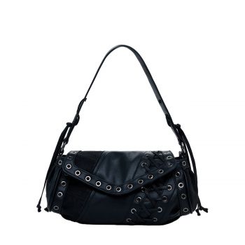 Medium faux leather patch bag