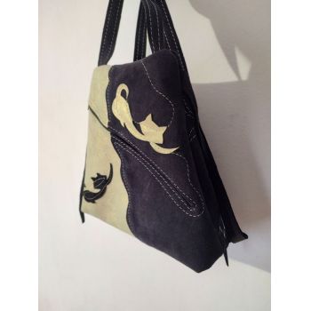Rucsac in doua nuante, din piele naturala cu pisicute