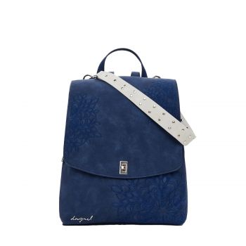 Small embossed flap backpack blau