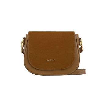 Geanta crossbody cu clapa din piele intoarsa