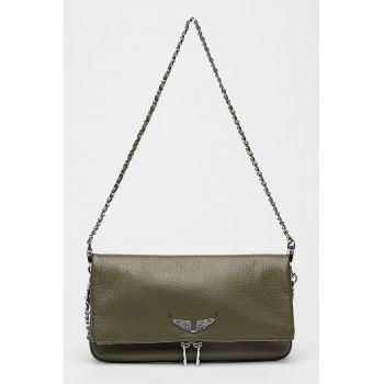 Geanta crossbody de piele cu bareta-lant Rock