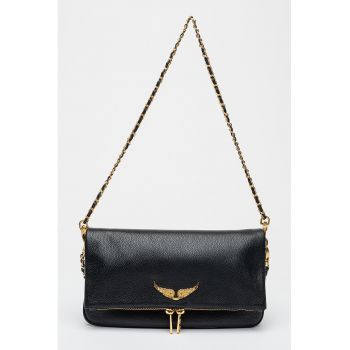 Geanta crossbody de piele cu bareta-lant Rock