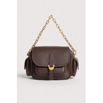 Geanta crossbody de piele cu buzunare cu clapa Campus