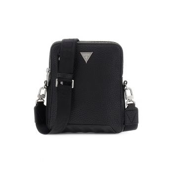 Geanta crossbody de piele ecologica cu logo metalic